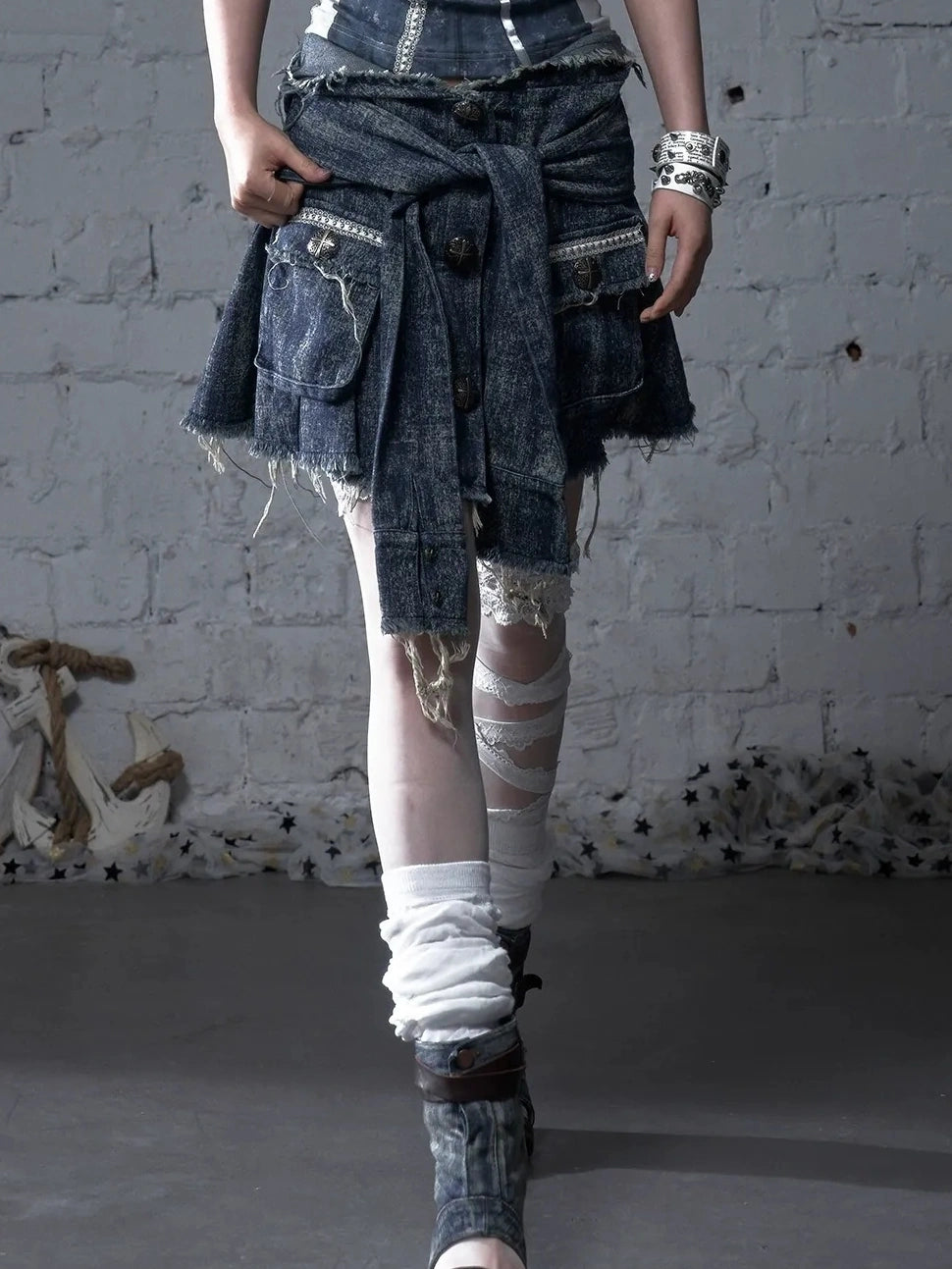 NO ROMANCE Soft Cotton Blend Low Waist Pleated Relaxed Fit Women Casual Heather Blue Skirt