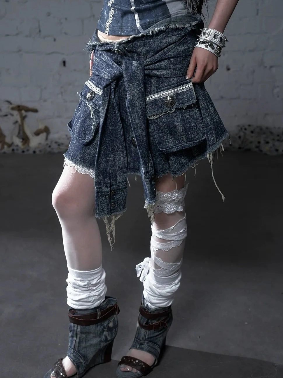 NO ROMANCE Soft Cotton Blend Low Waist Pleated Relaxed Fit Women Casual Heather Blue Skirt