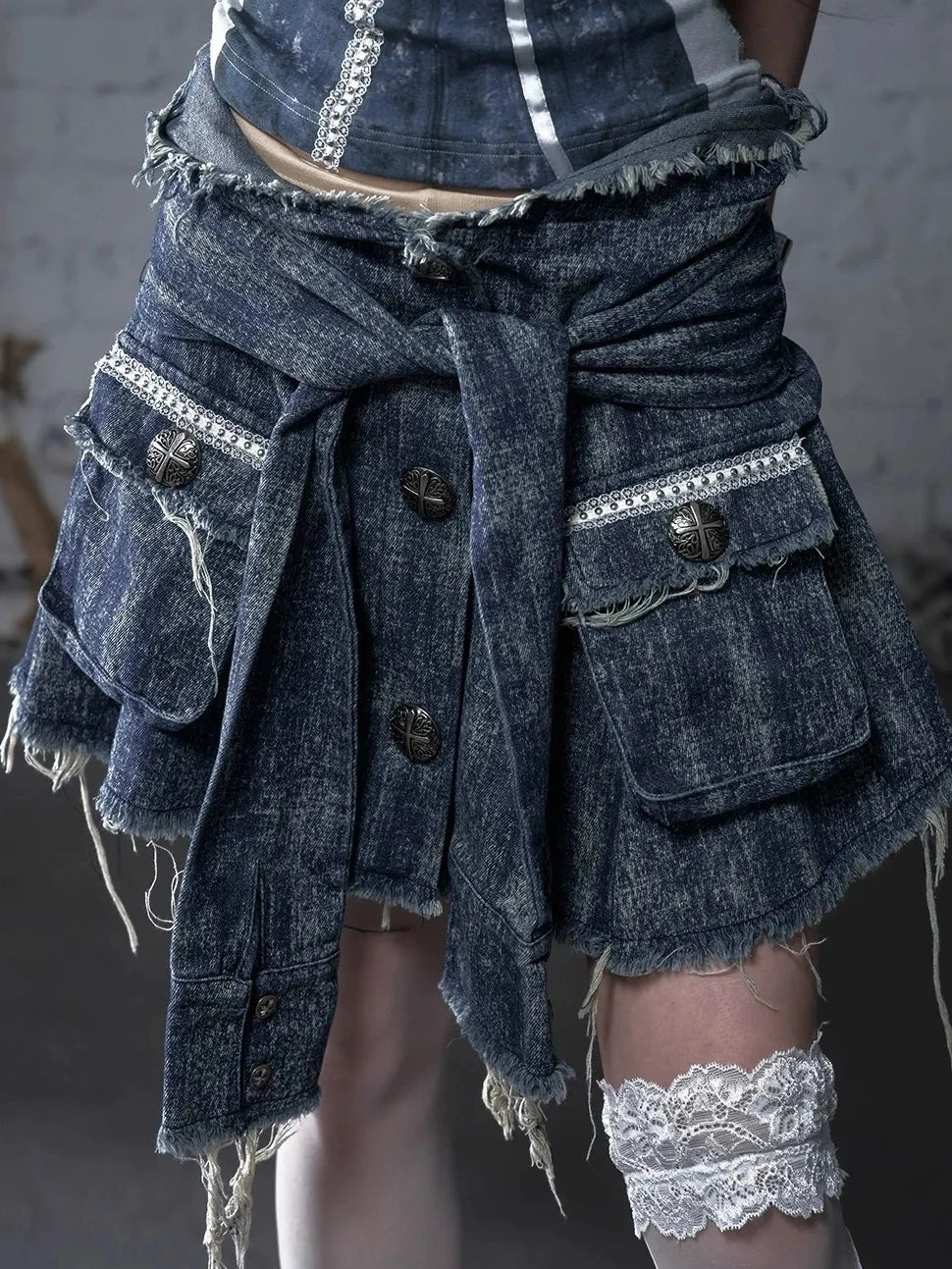 NO ROMANCE Soft Cotton Blend Low Waist Pleated Relaxed Fit Women Casual Heather Blue Skirt