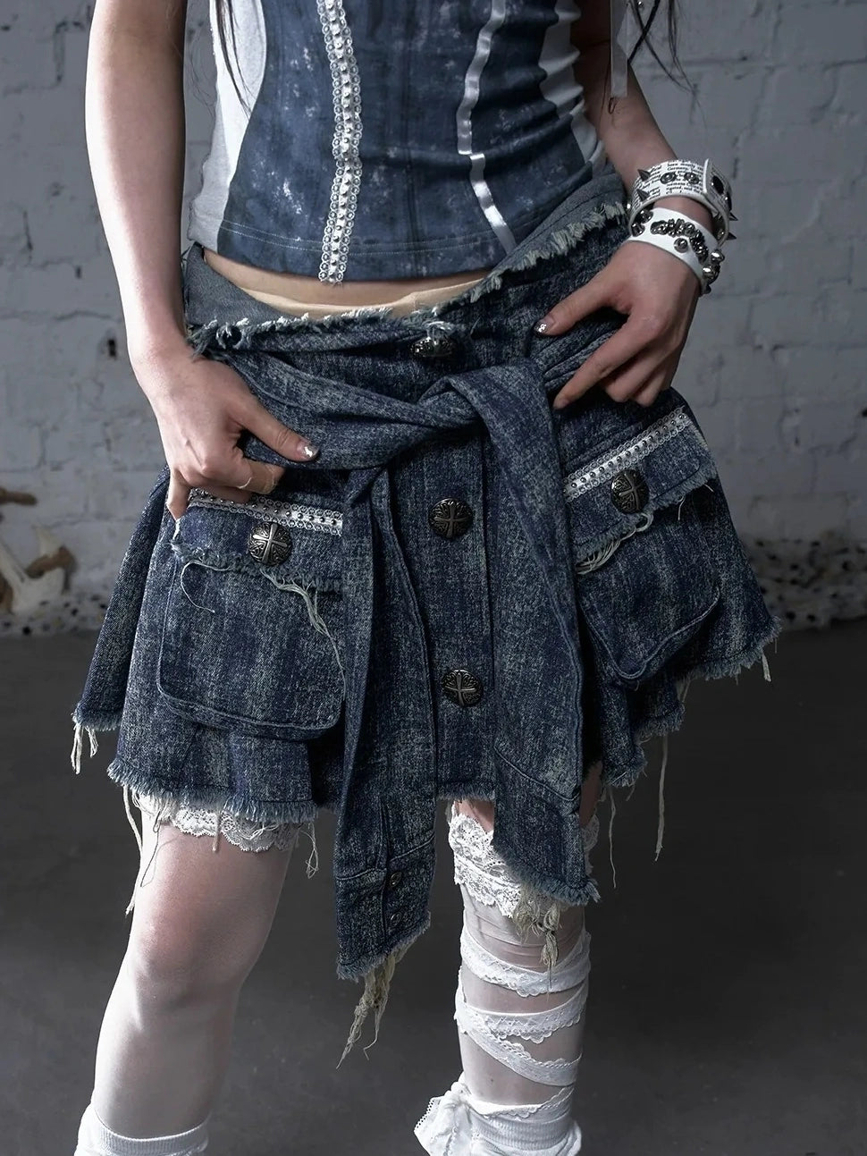 NO ROMANCE Soft Cotton Blend Low Waist Pleated Relaxed Fit Women Casual Heather Blue Skirt