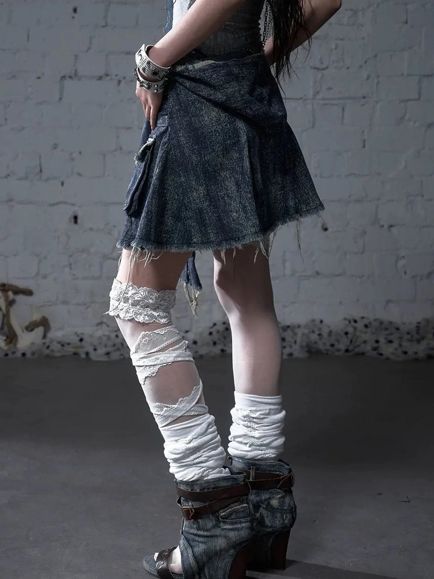 NO ROMANCE Soft Cotton Blend Low Waist Pleated Relaxed Fit Women Casual Heather Blue Skirt