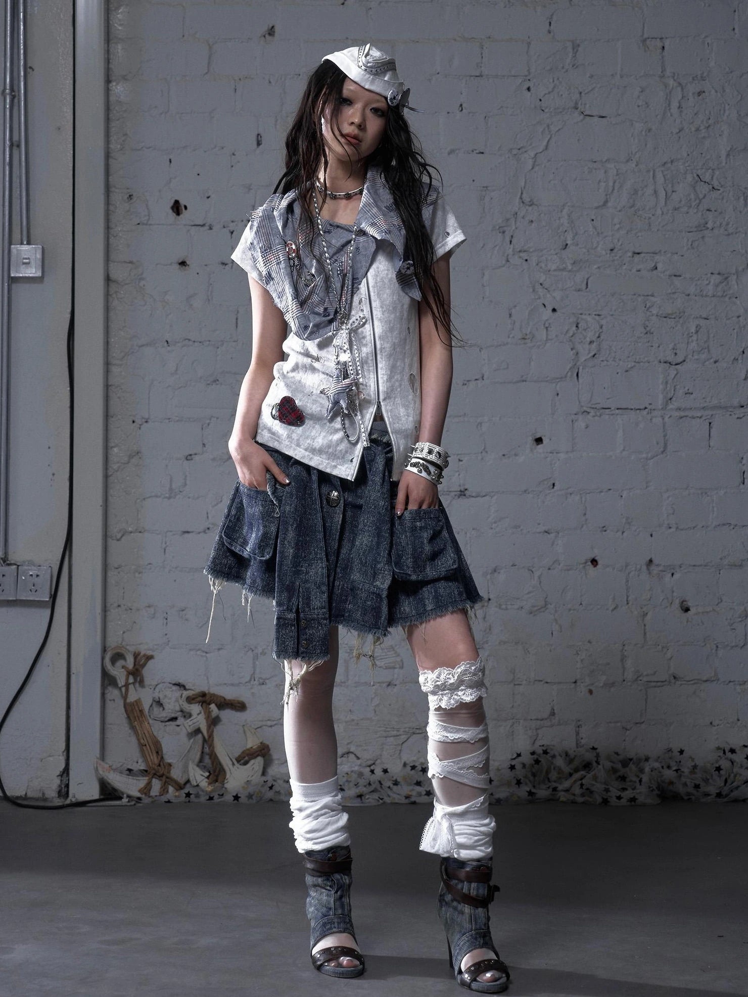 NO ROMANCE Soft Cotton Blend Low Waist Pleated Relaxed Fit Women Casual Heather Blue Skirt