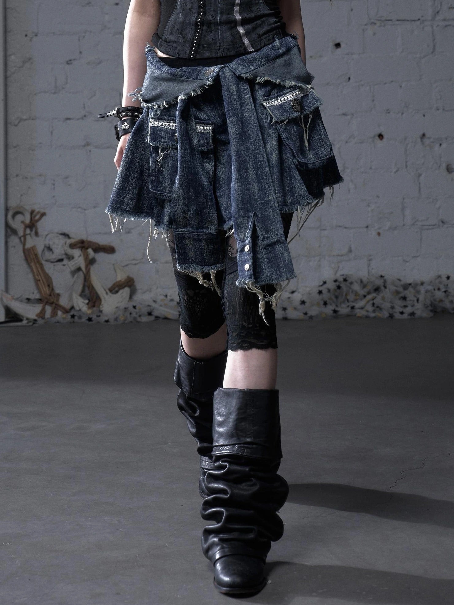 NO ROMANCE Soft Cotton Blend Low Waist Pleated Relaxed Fit Women Casual Heather Blue Skirt