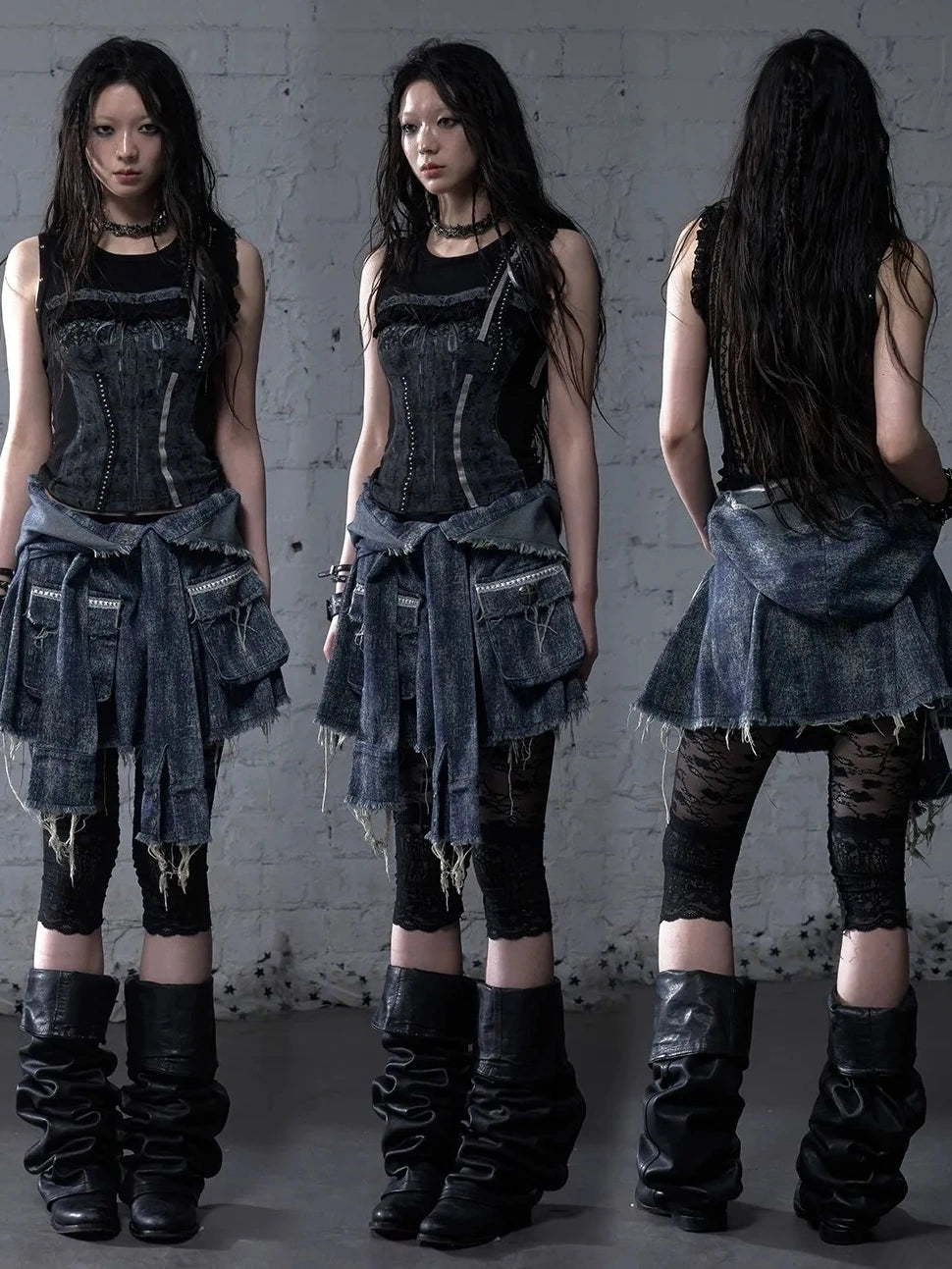 NO ROMANCE Soft Cotton Blend Low Waist Pleated Relaxed Fit Women Casual Heather Blue Skirt