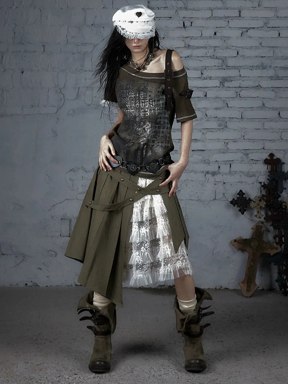 NO ROMANCE Soft Cotton Vintage Asymmetric Pleated High Waist Loose Fit Women Casual Dresses