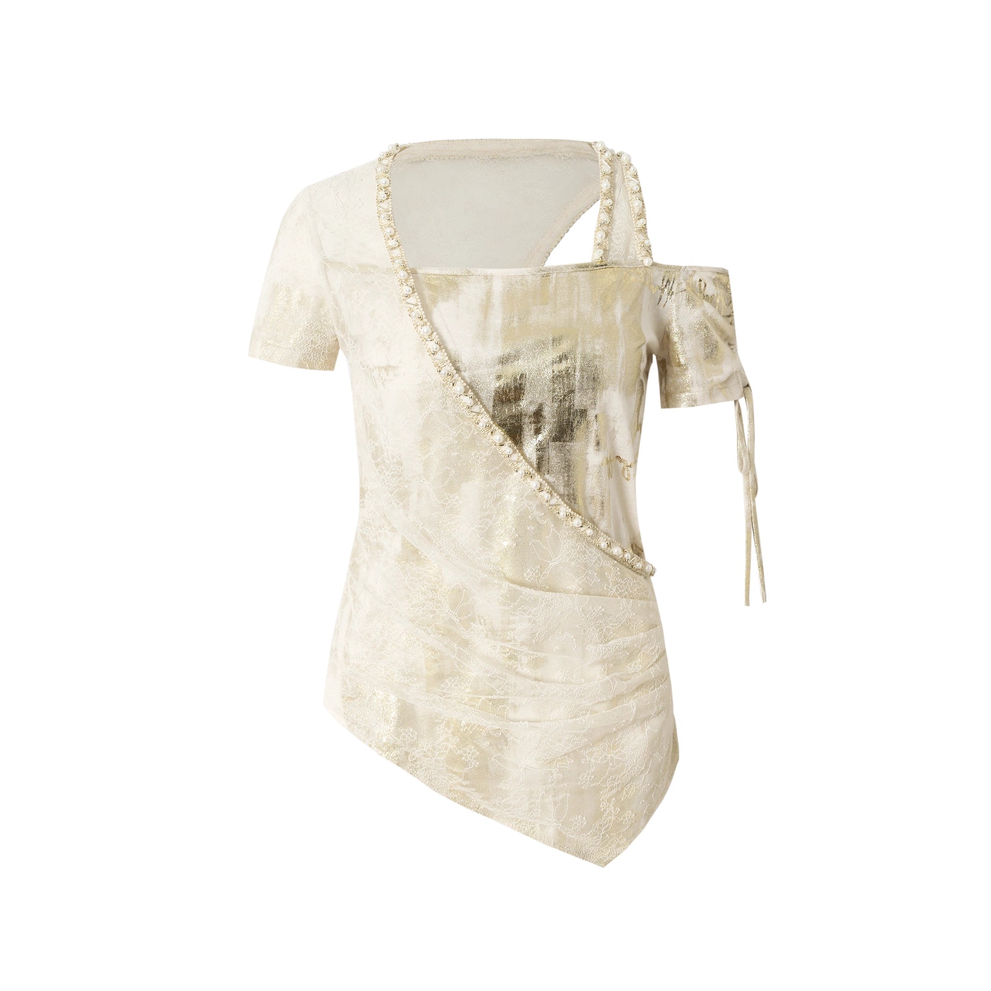 NO_ROMANCE_Soft_Polycotton_Loose_Fit_Asymmetric_Neck_Short_Sleeve_Women_Beige_T-Shirt_MISSTT