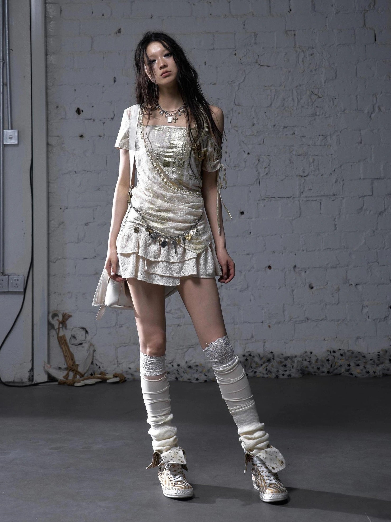 NO ROMANCE Soft Polycotton Loose Fit Asymmetric Neck Short Sleeve Women Beige T-Shirt