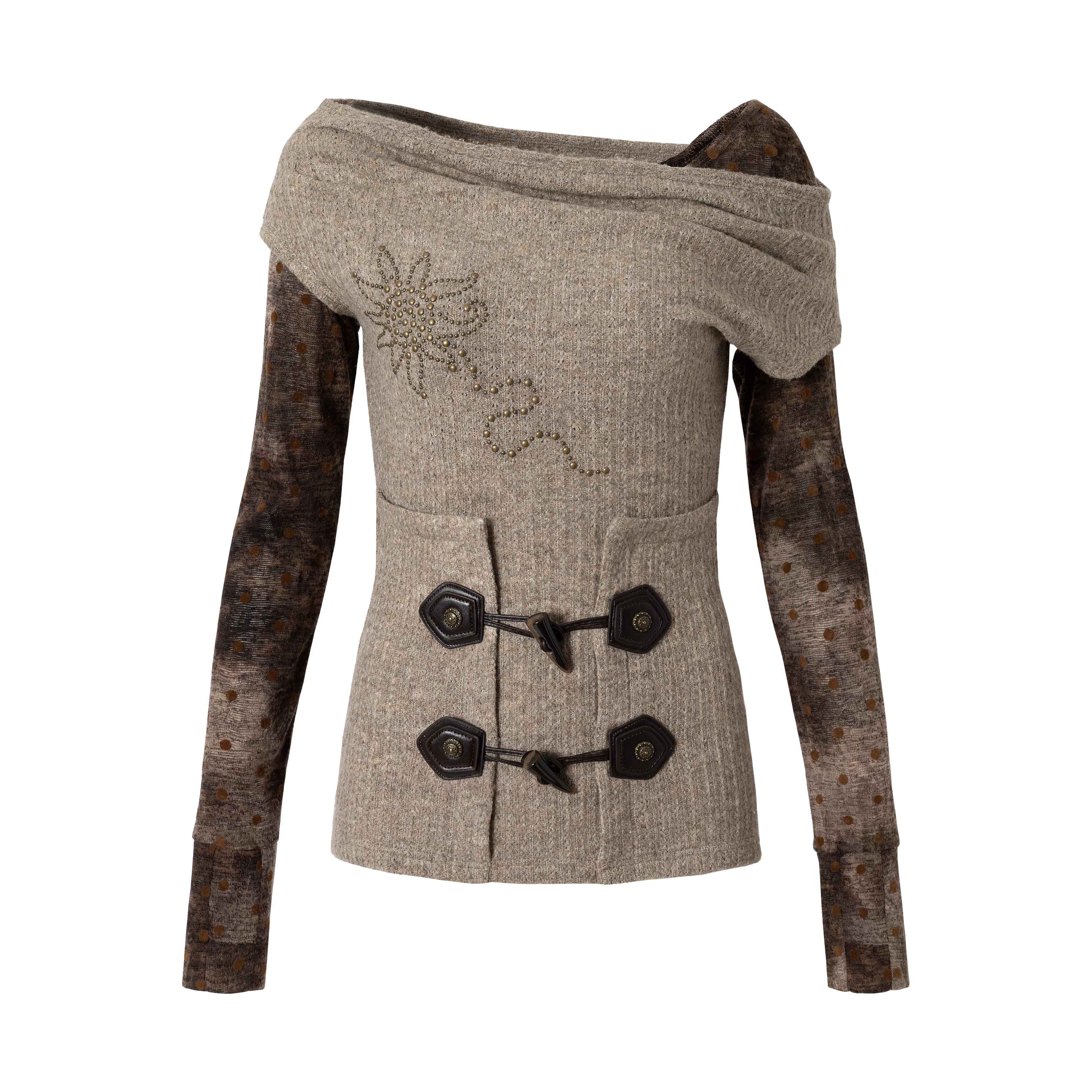 NO_ROMANCE_Soft_Vintage_Patchwork_Faux_Layered_Knit_Long_Sleeve_Women_Coffee_Brown_T-Shirt_MISSTT