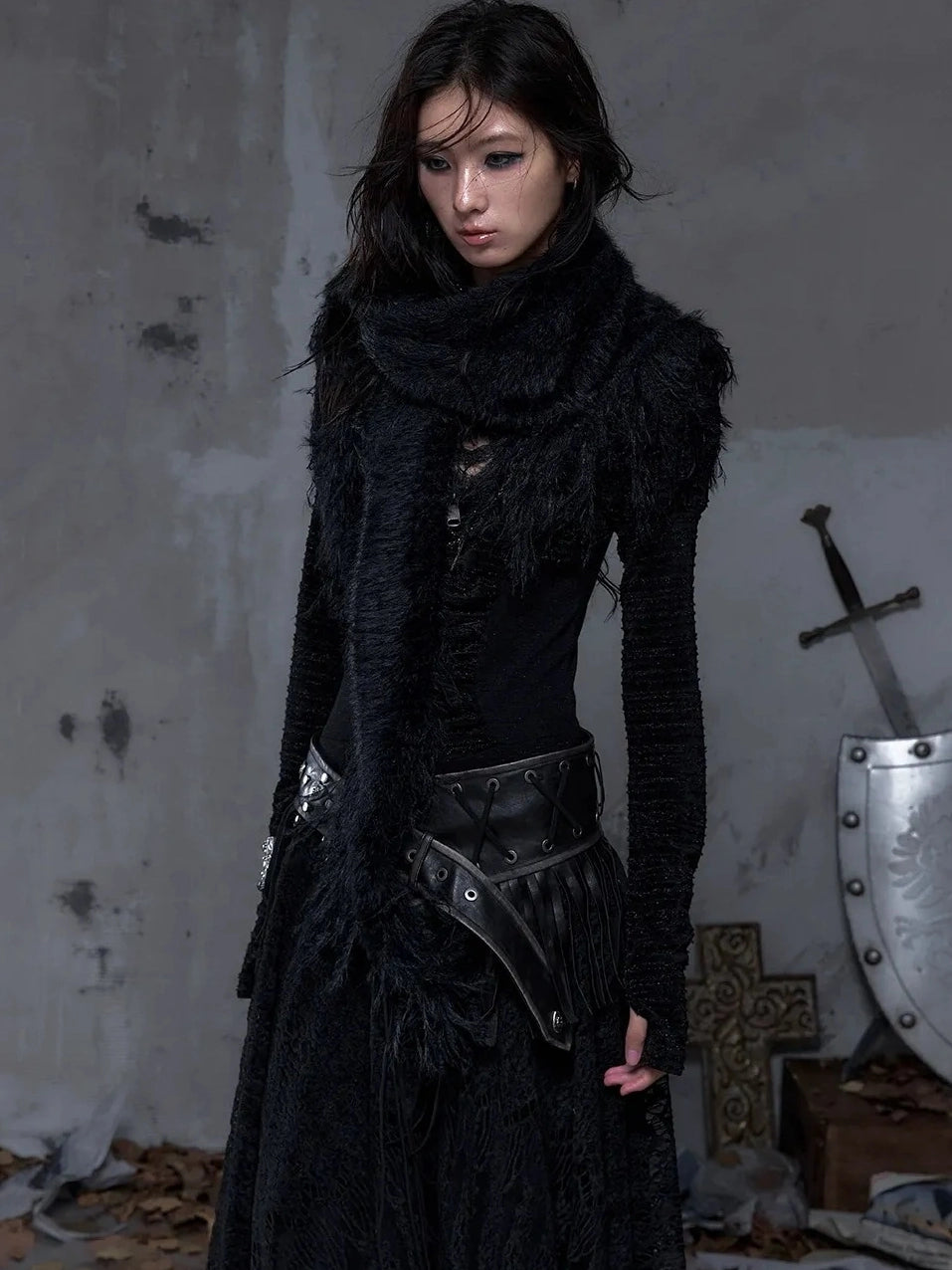 NO ROMANCE Soft Warm Solid Color Rectangular Neck Wrap For Women Black White Scarf