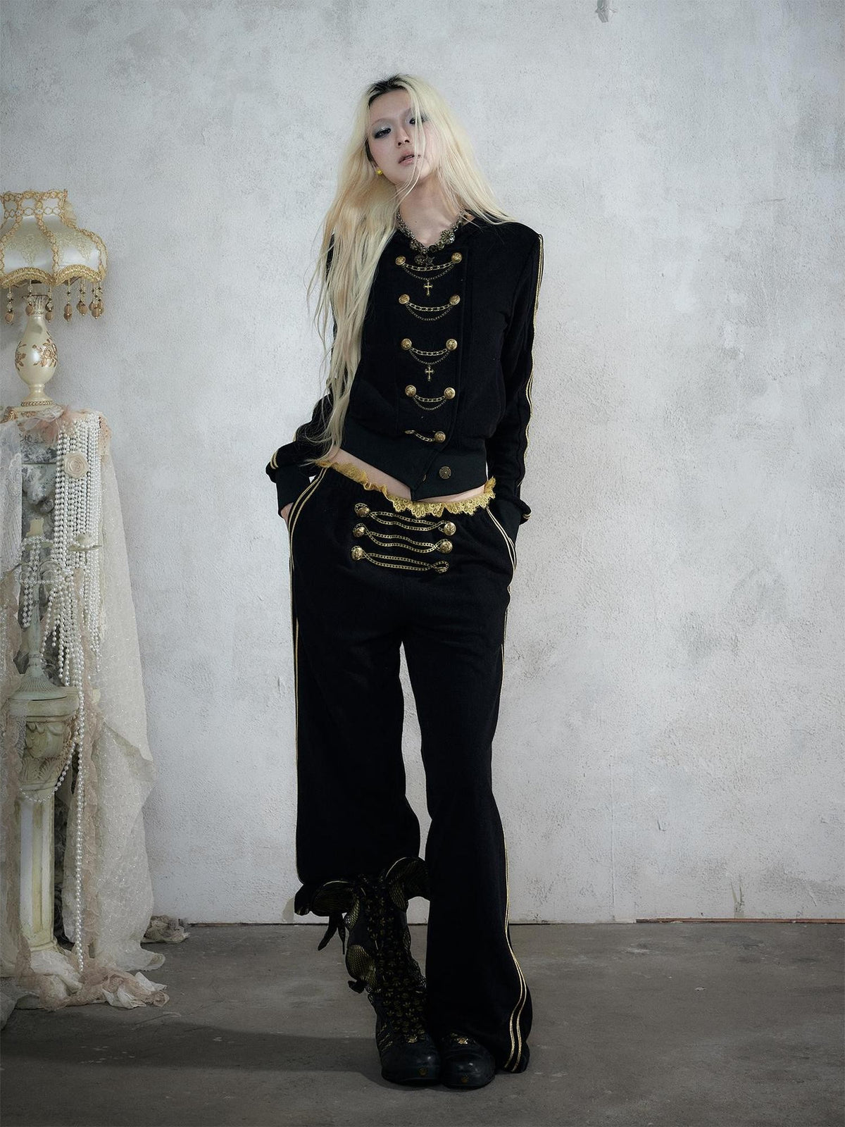 NO ROMANCE Street Court Embroidered Button Lace Low Rise Women&