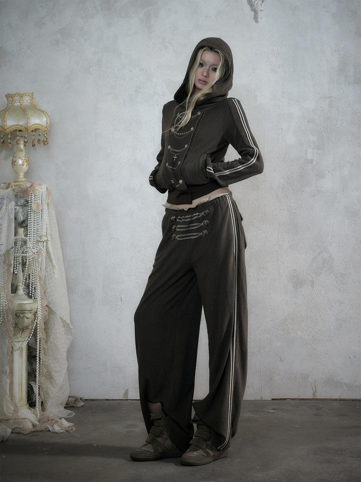 NO ROMANCE Street Court Embroidered Button Lace Low Rise Women&