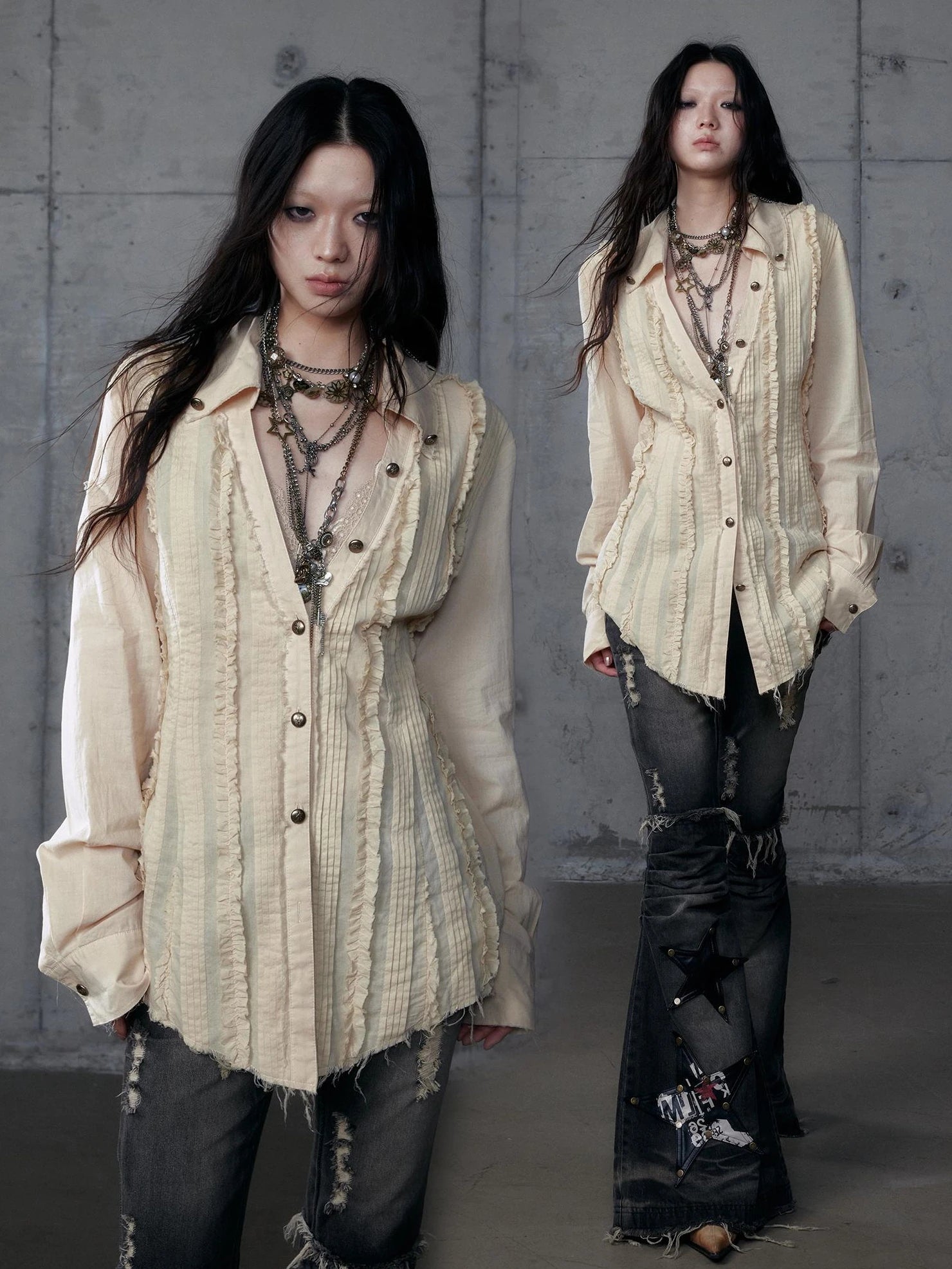 NO ROMANCE Uv Protection Slim Fit V Neck Short Sleeve Button Front Womens Cotton Shirt