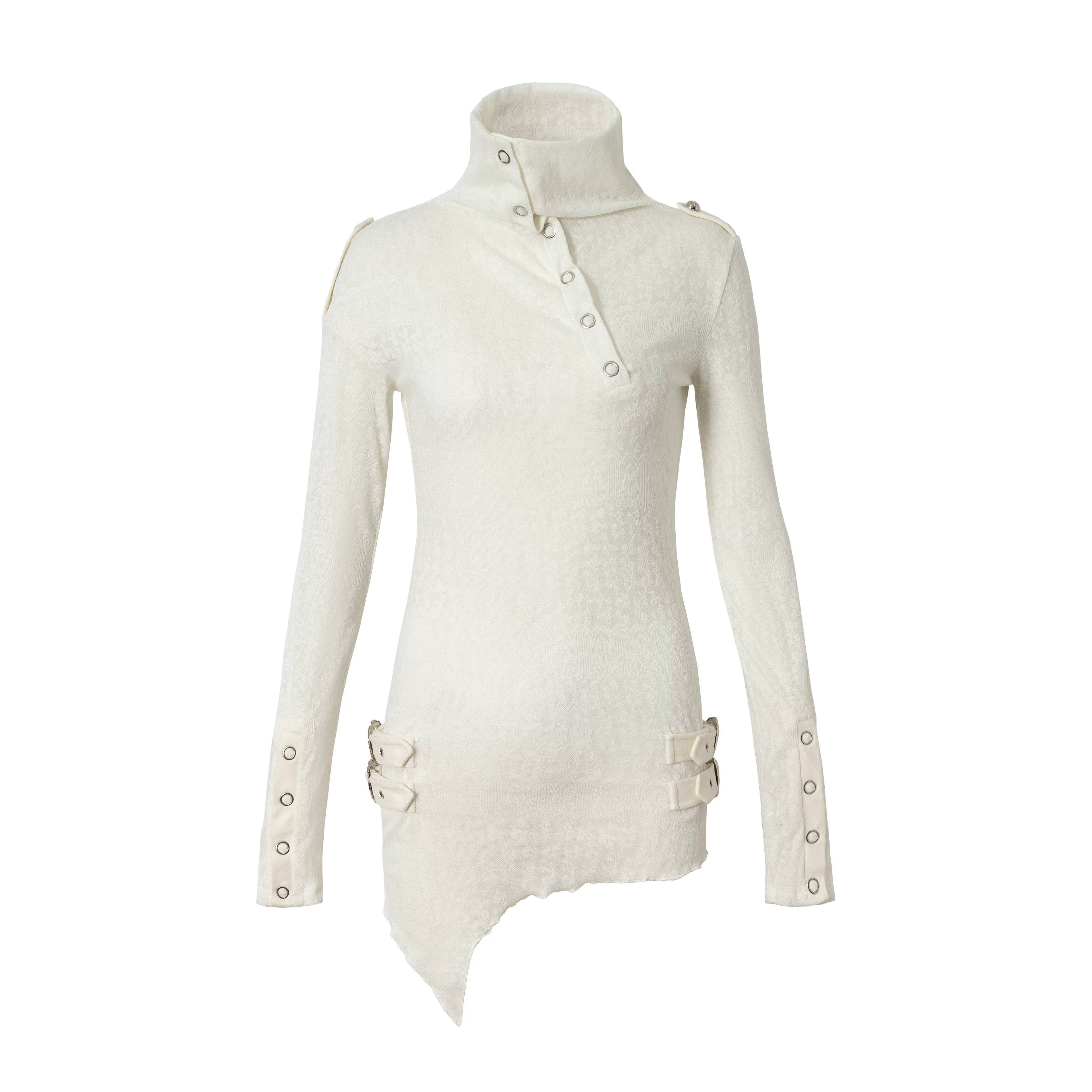 NO_ROMANCE_Vintage_Asymmetric_Slim_Fit_High_Neck_Long_Sleeve_Women_Rust_Red_T-Shirt_MISSTT