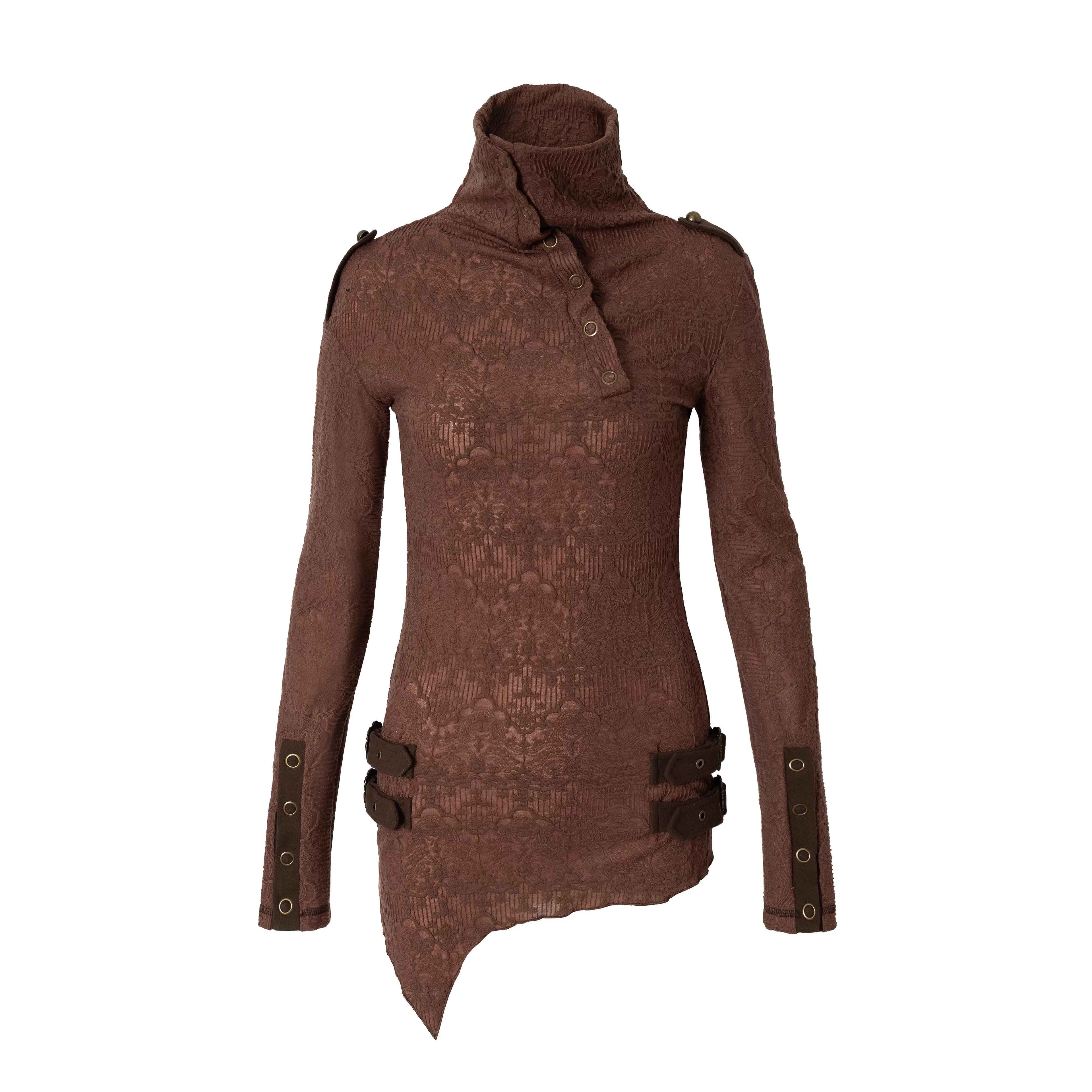 NO_ROMANCE_Vintage_Asymmetric_Slim_Fit_High_Neck_Long_Sleeve_Women_Rust_Red_T-Shirt_MISSTT