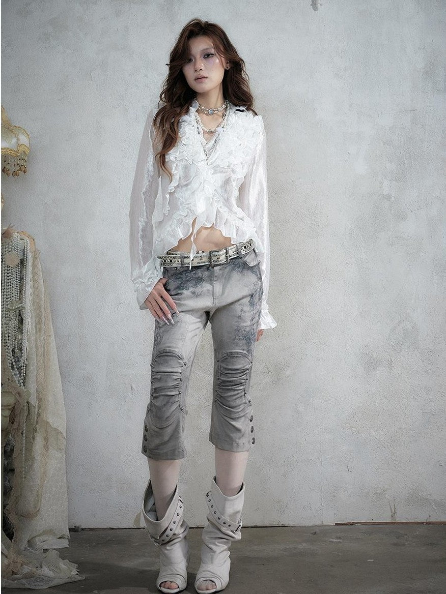 NO ROMANCE Vintage Court Ruffle Tie Waist Long Sleeve Women&