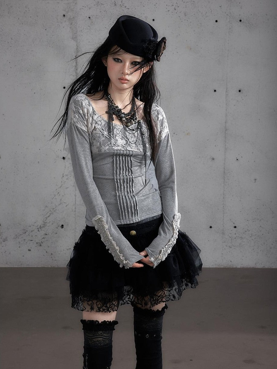 NO ROMANCE Vintage Lace Embroidered Slim Fit Women&