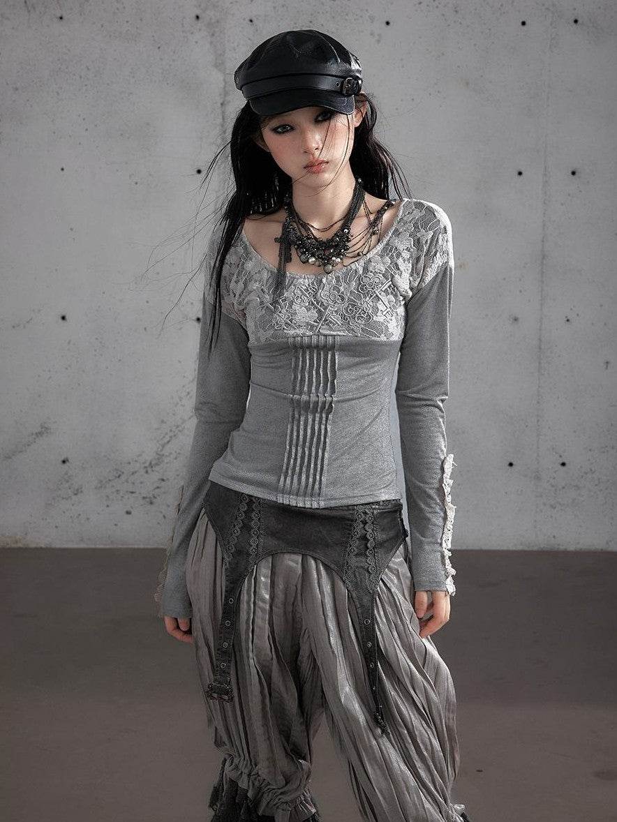 NO ROMANCE Vintage Lace Embroidered Slim Fit Women&