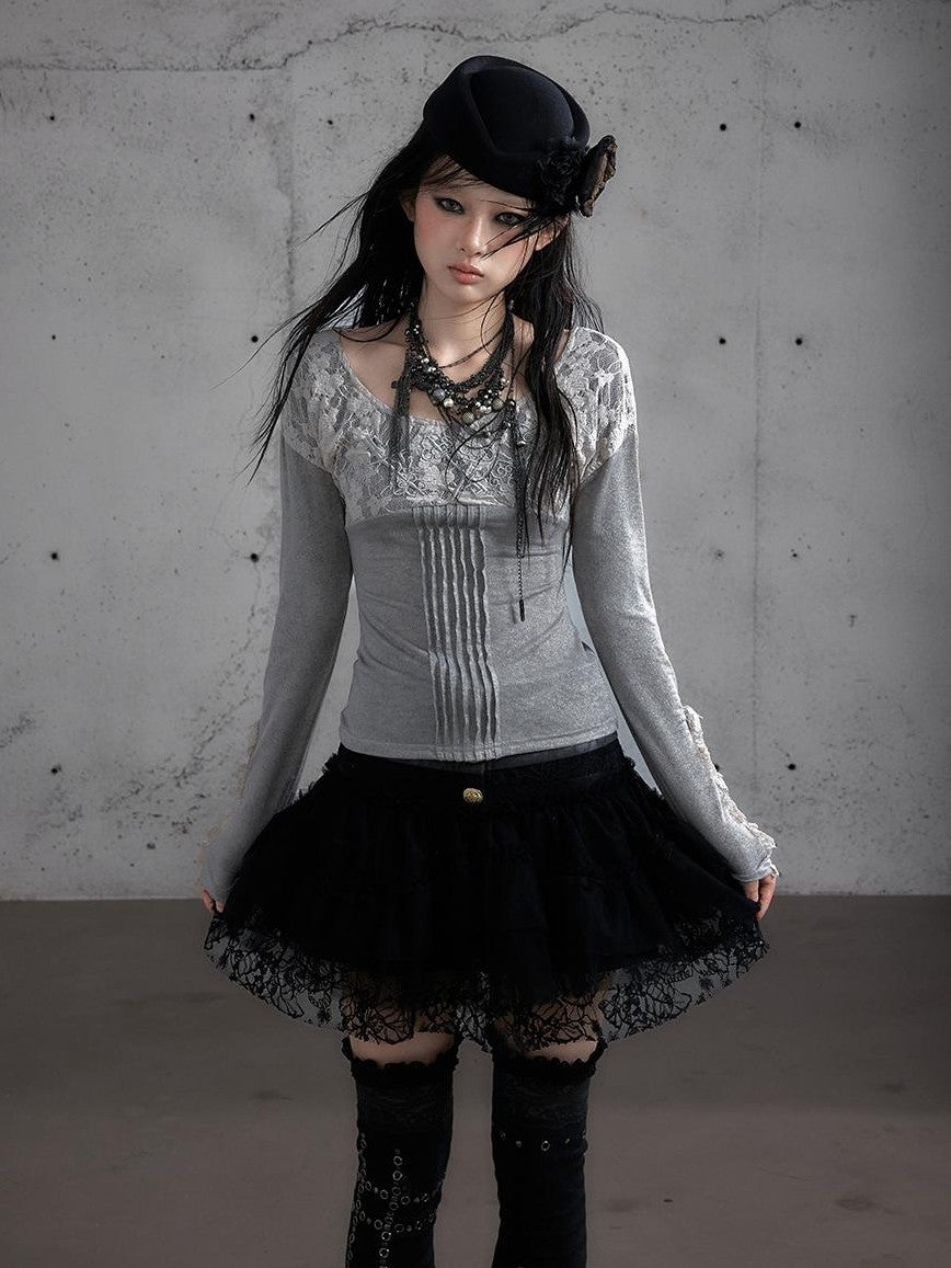 NO ROMANCE Vintage Lace Embroidered Slim Fit Women&