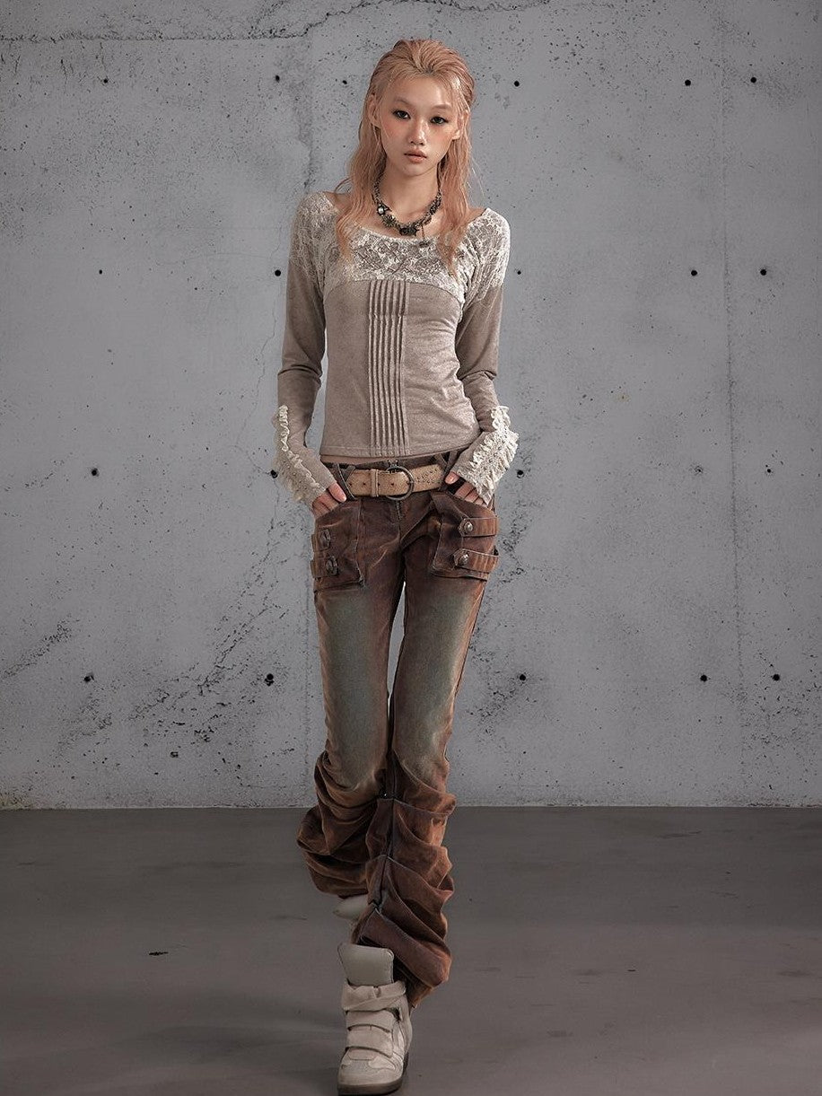 NO ROMANCE Vintage Lace Embroidered Slim Fit Women&