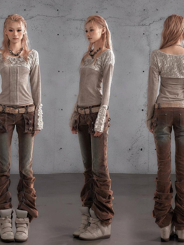 NO ROMANCE Vintage Lace Embroidered Slim Fit Women&