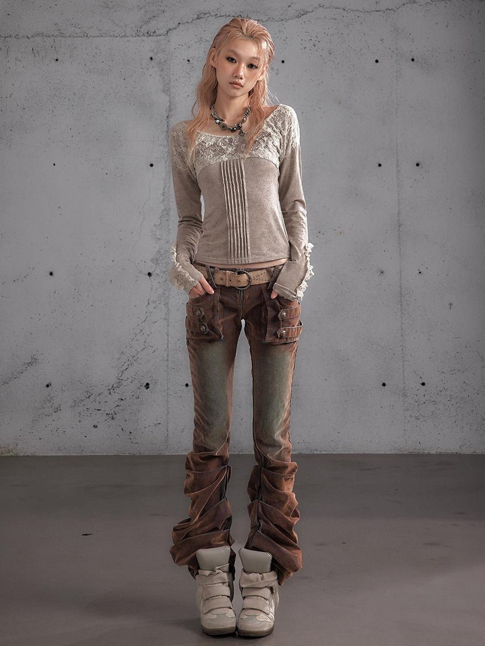 NO ROMANCE Vintage Lace Embroidered Slim Fit Women&