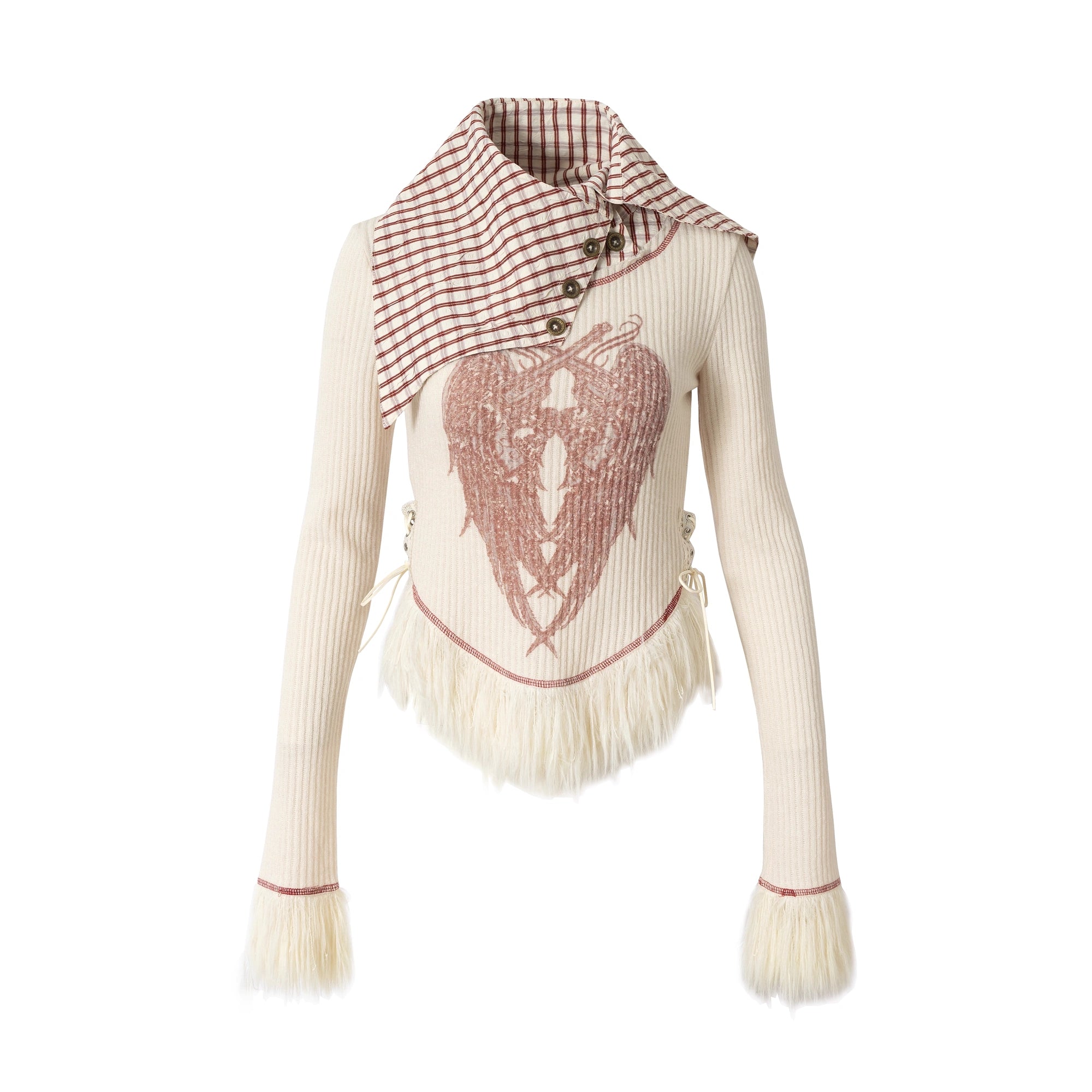 NO_ROMANCE_Vintage_Letter_Print_Collared_Long_Sleeve_Slim_Fit_Women_Red_White_T-Shirt_MISSTT