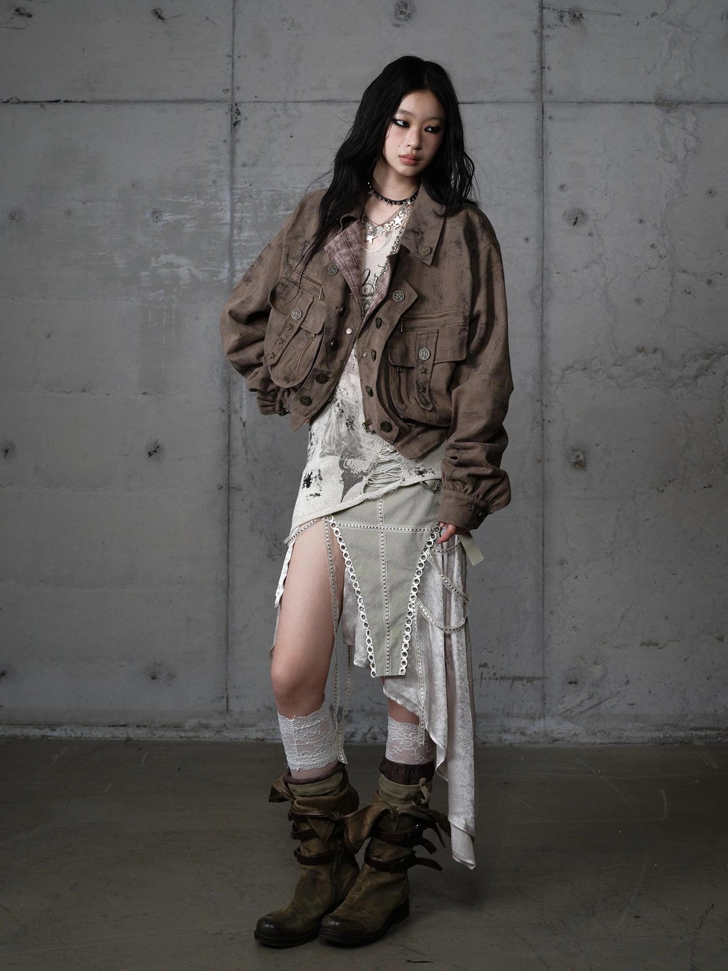 NO ROMANCE Vintage Plaid Oversized Layered Look Women Long Sleeve Button Front Jacket