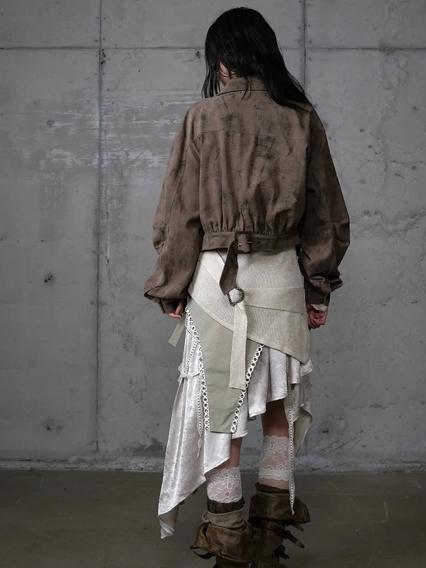 NO ROMANCE Vintage Plaid Oversized Layered Look Women Long Sleeve Button Front Jacket