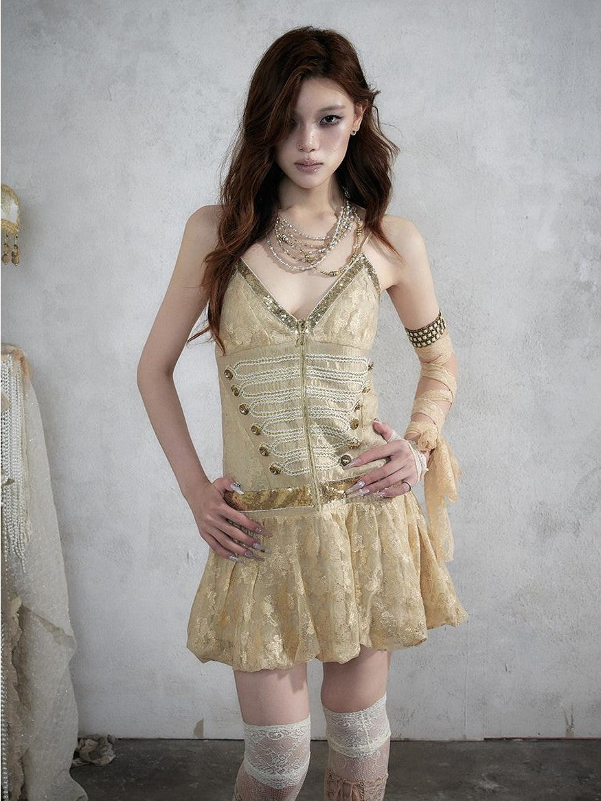 NO ROMANCE Vintage Punk Jacquard Sequin Napoleonic Strappy Women&