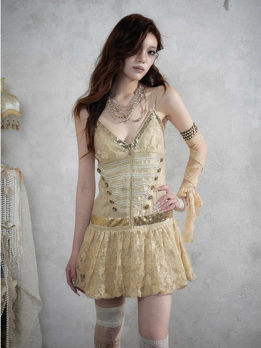 NO ROMANCE Vintage Punk Jacquard Sequin Napoleonic Strappy Women&