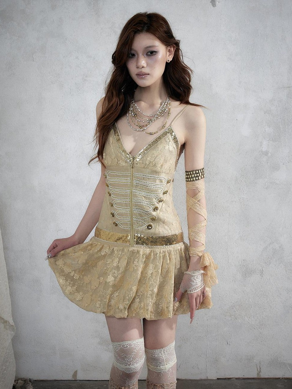 NO ROMANCE Vintage Punk Jacquard Sequin Napoleonic Strappy Women&