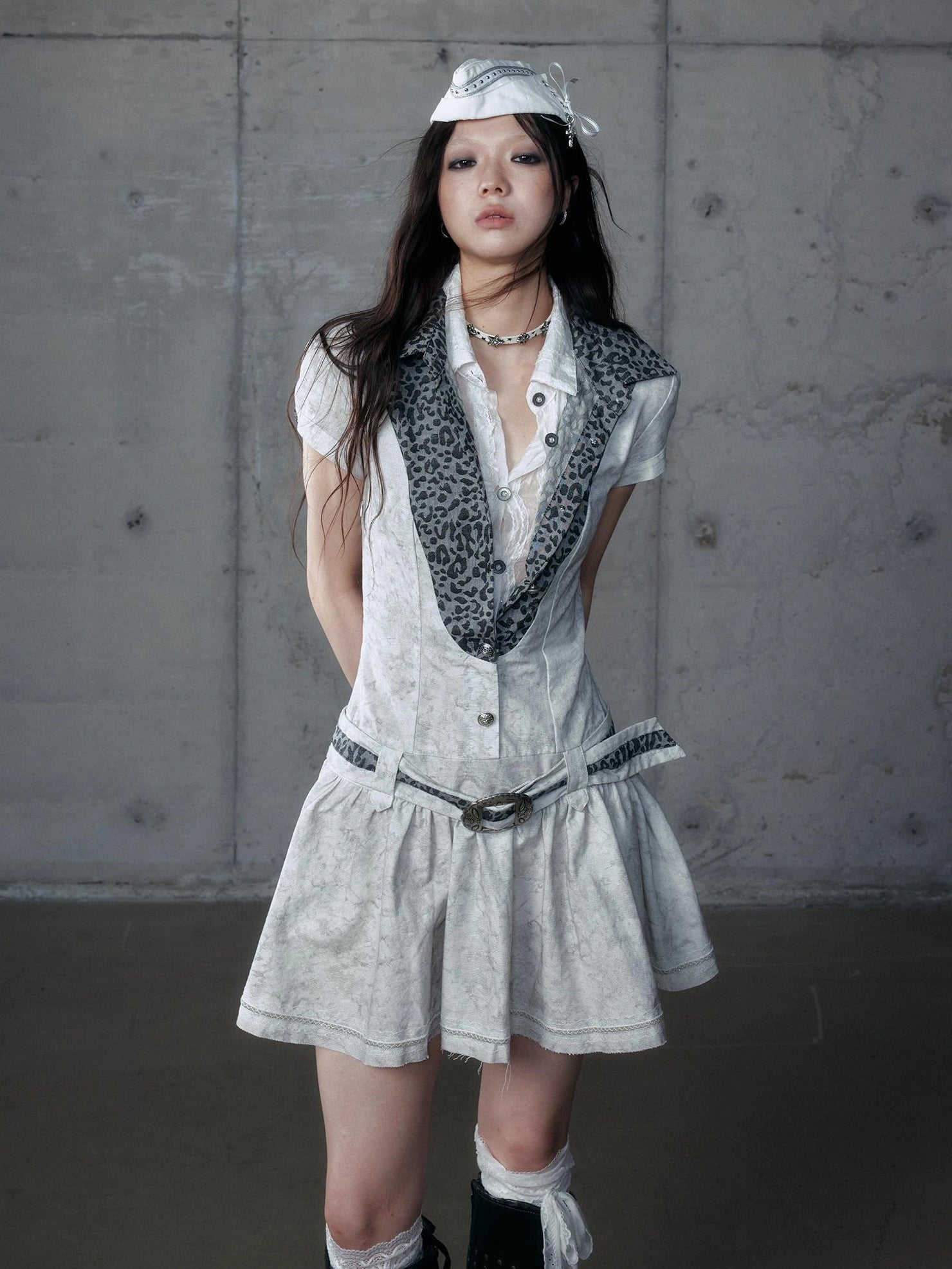 NO ROMANCE Vintage Slim Fit Polo Collar Short Sleeve Two Piece Look Women A Line Dresses