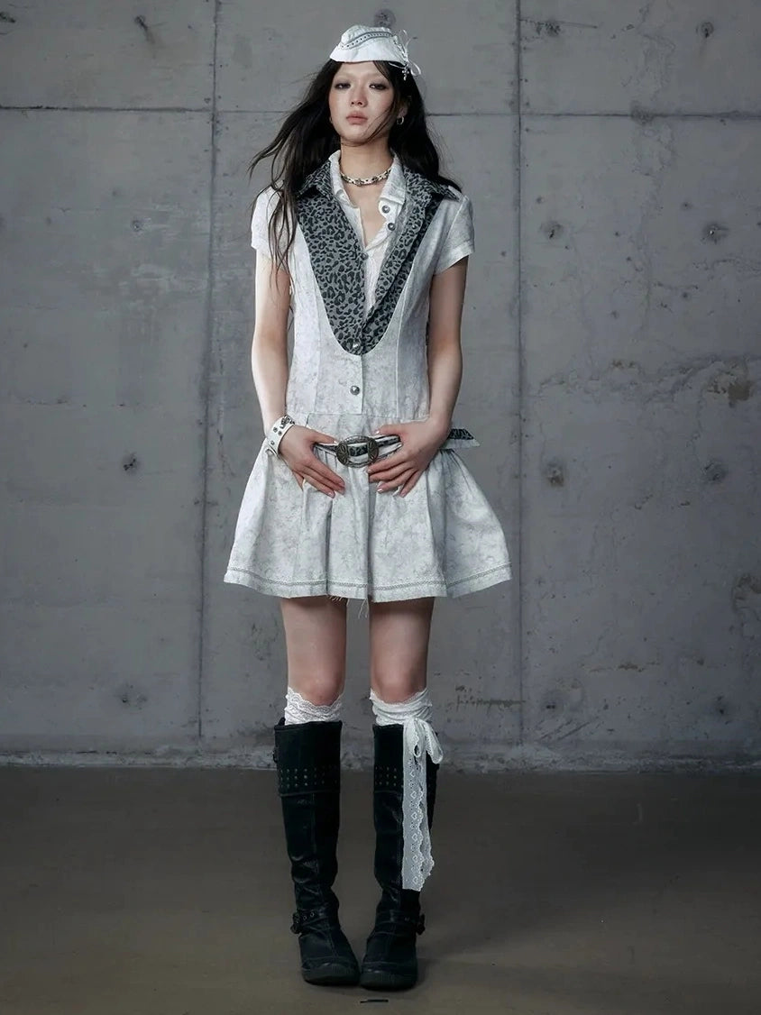 NO ROMANCE Vintage Slim Fit Polo Collar Short Sleeve Two Piece Look Women A Line Dresses