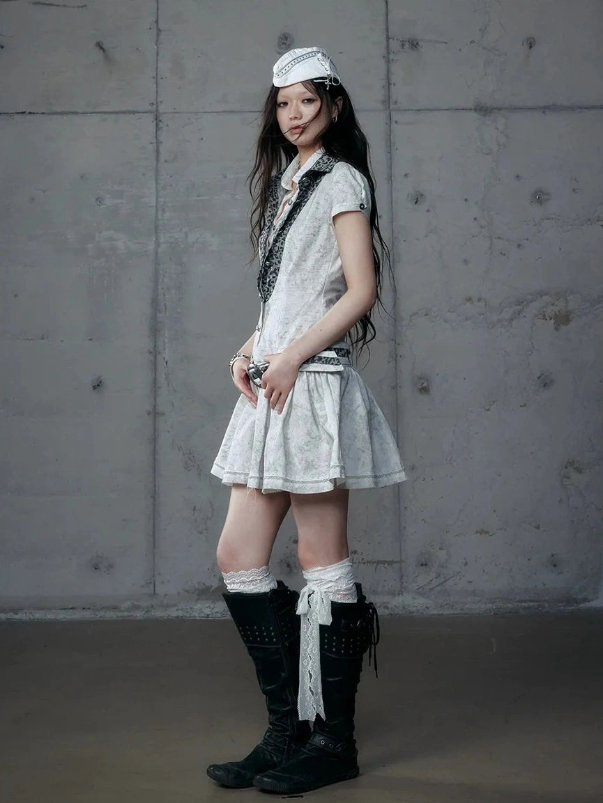 NO ROMANCE Vintage Slim Fit Polo Collar Short Sleeve Two Piece Look Women A Line Dresses