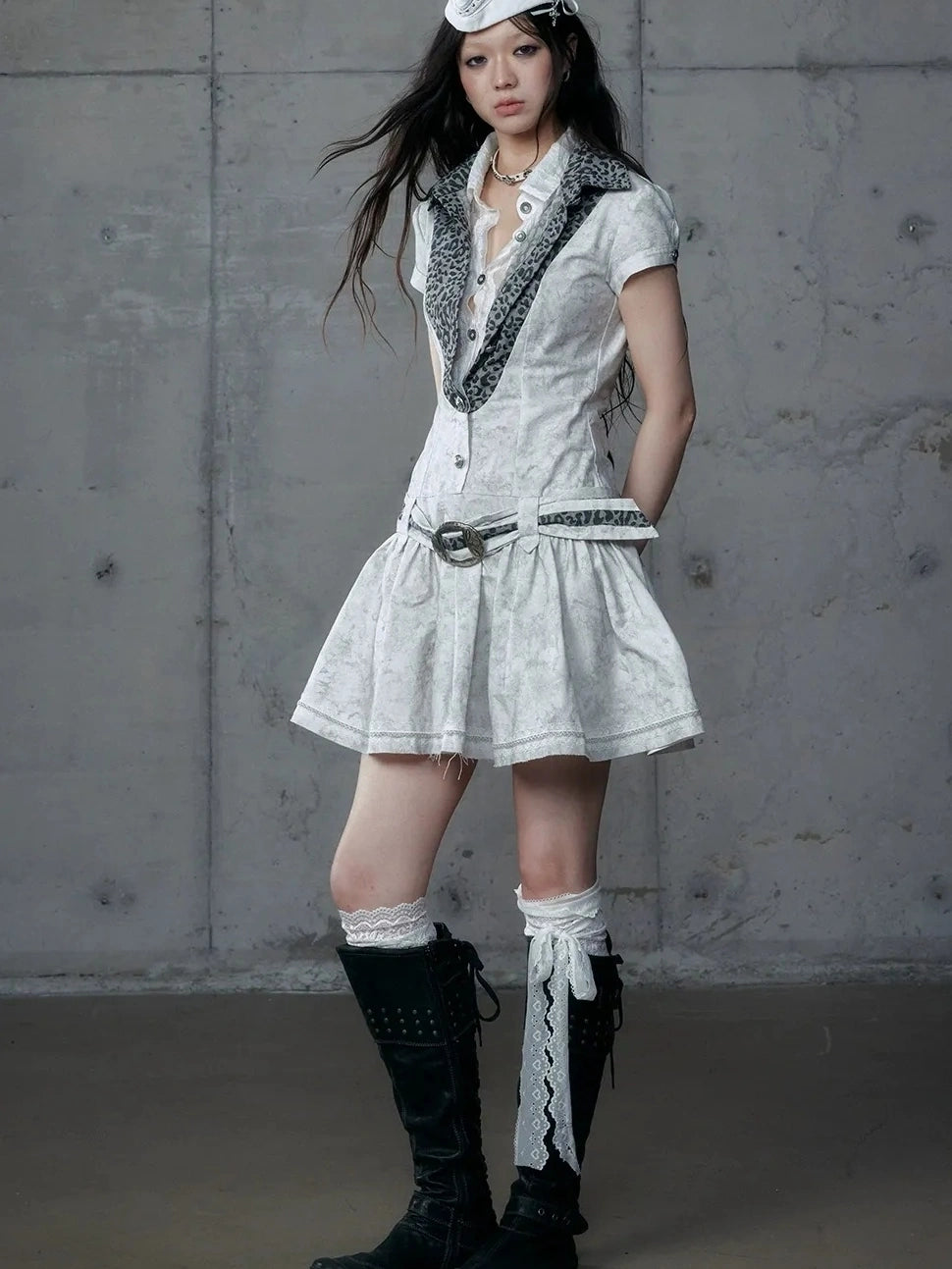 NO ROMANCE Vintage Slim Fit Polo Collar Short Sleeve Two Piece Look Women A Line Dresses