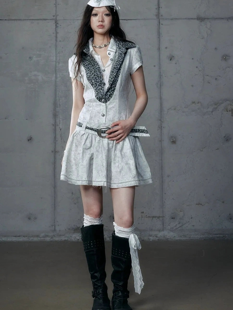 NO ROMANCE Vintage Slim Fit Polo Collar Short Sleeve Two Piece Look Women A Line Dresses