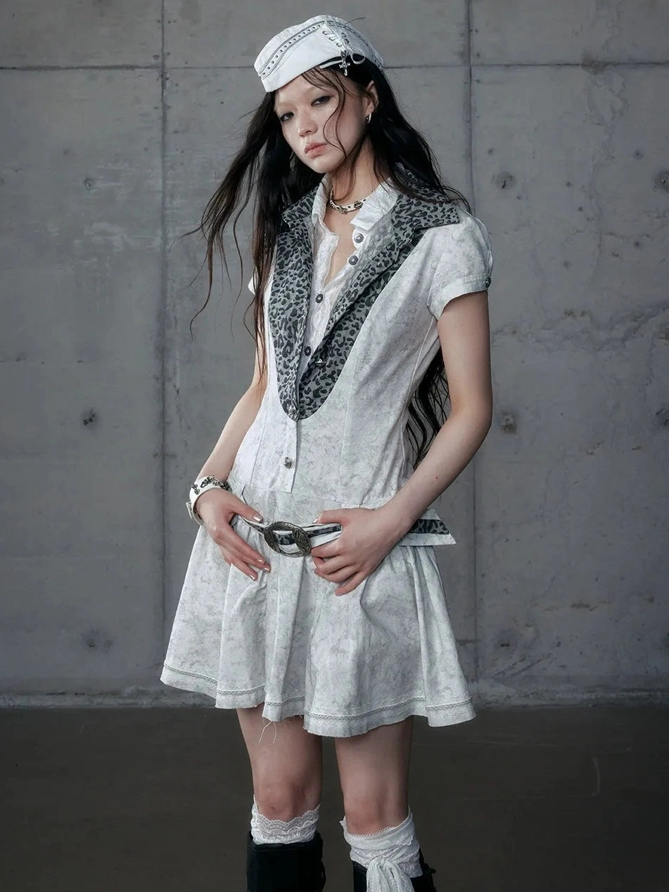 NO ROMANCE Vintage Slim Fit Polo Collar Short Sleeve Two Piece Look Women A Line Dresses