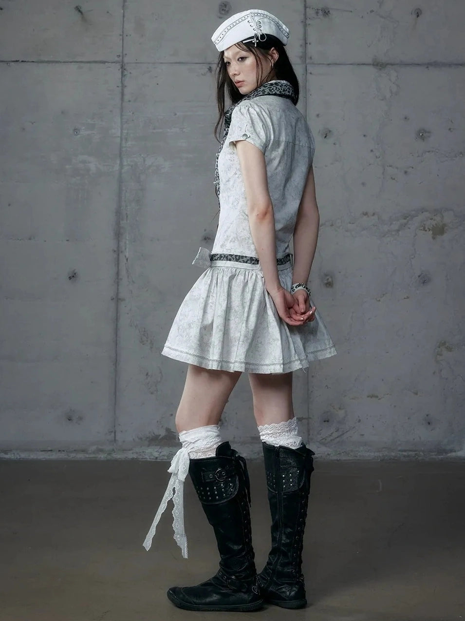 NO ROMANCE Vintage Slim Fit Polo Collar Short Sleeve Two Piece Look Women A Line Dresses