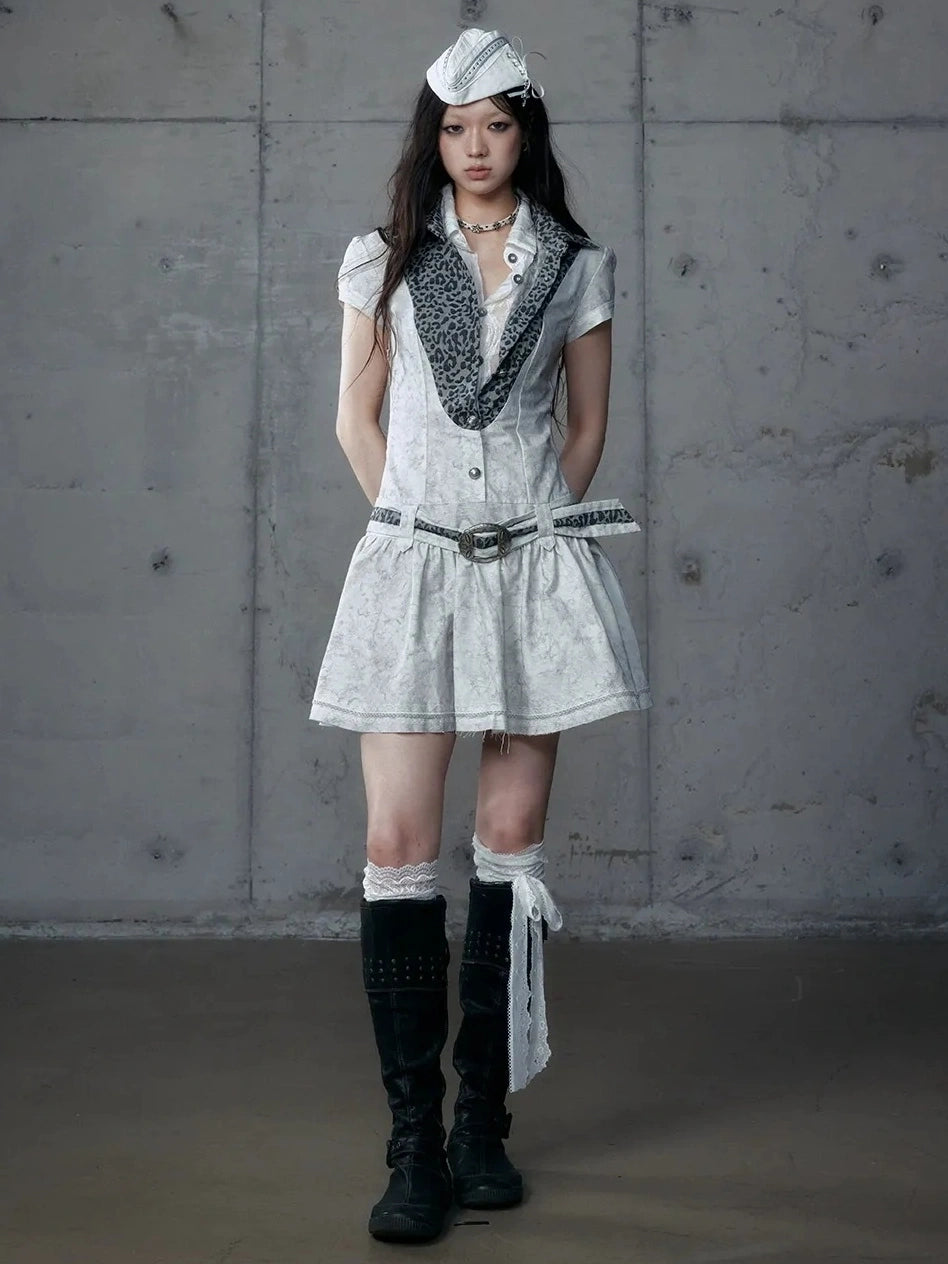 NO ROMANCE Vintage Slim Fit Polo Collar Short Sleeve Two Piece Look Women A Line Dresses