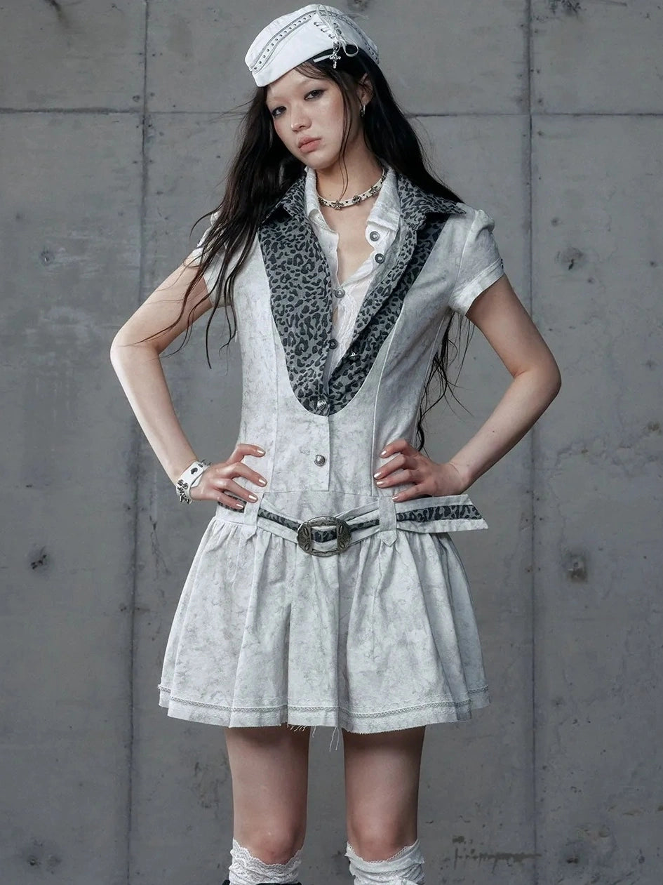 NO ROMANCE Vintage Slim Fit Polo Collar Short Sleeve Two Piece Look Women A Line Dresses