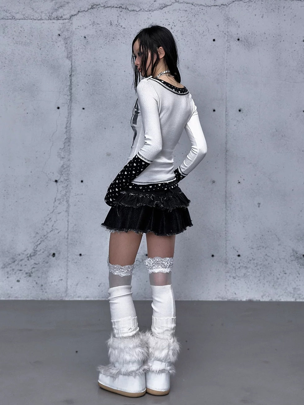 NO ROMANCE Waist Cinching Retro V Neck Patchwork Long Sleeve Women Letter Print T-Shirt