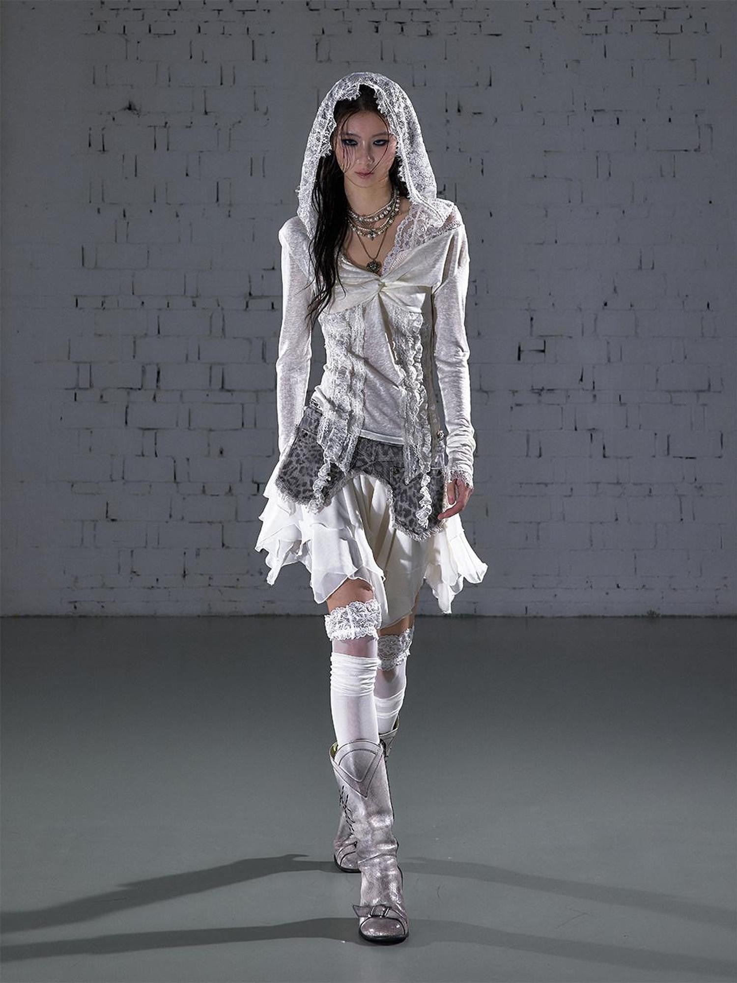 NO ROMANCE Washed Frayed Patchwork Asymmetrical Reversible Women&