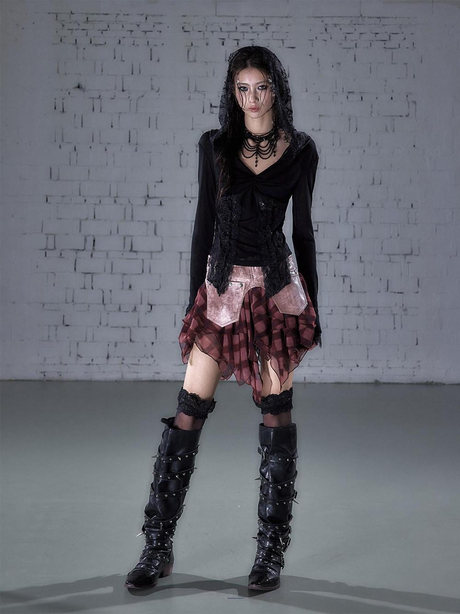 NO ROMANCE Washed Frayed Patchwork Asymmetrical Reversible Women&