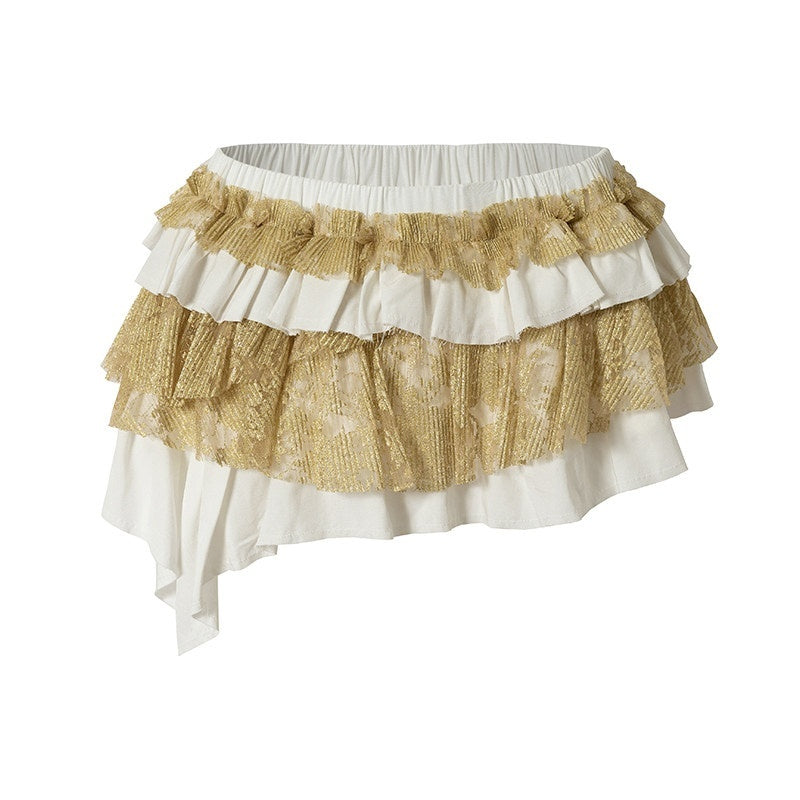NO_ROMANCE_White_Gold_Ruffle_Asymmetric_Low_Waist_Vintage_Pleated_Women&