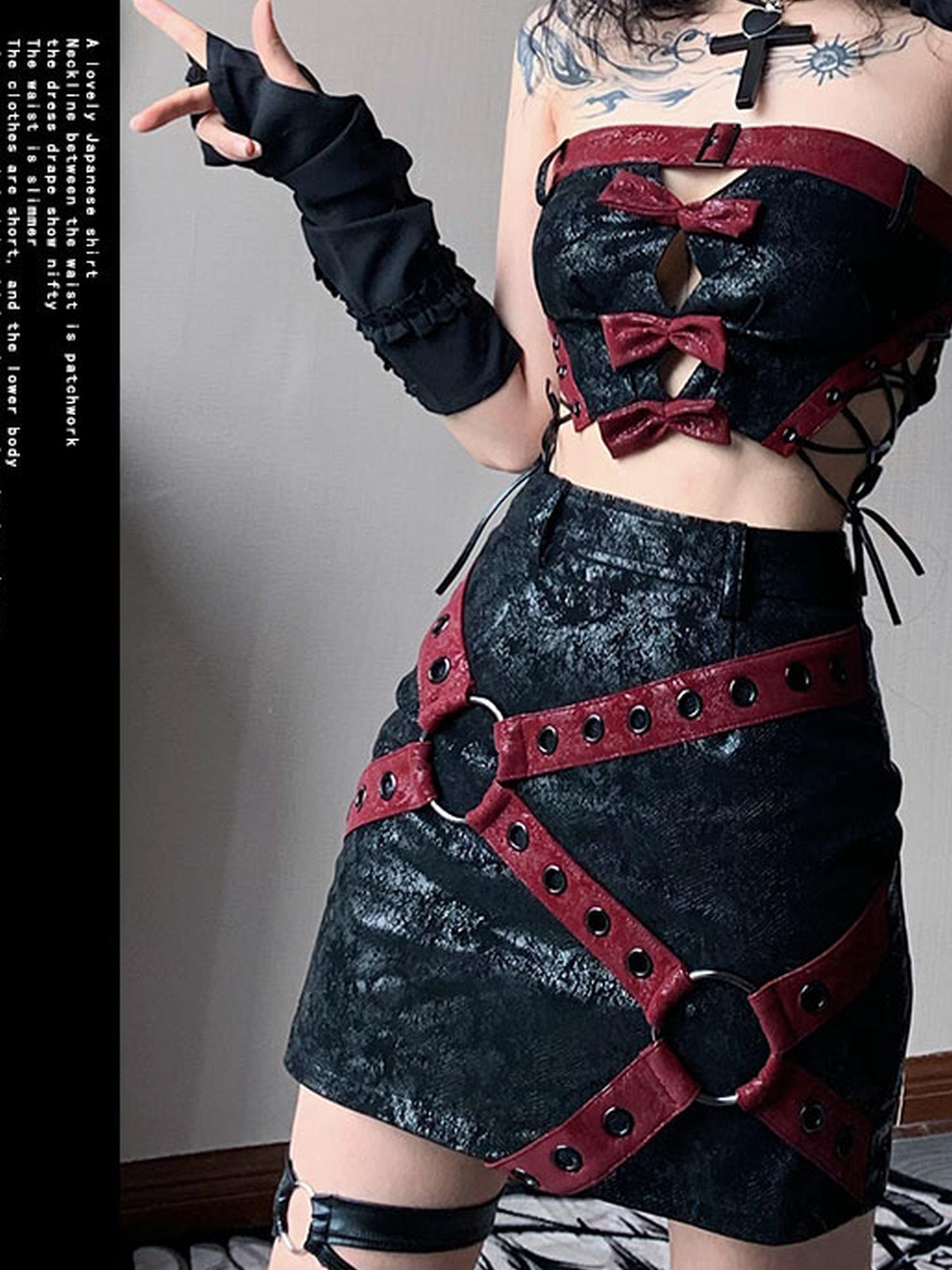 WSW WUSHENWU Napoleon Lock Leather Moto Skirt For Chic Riders