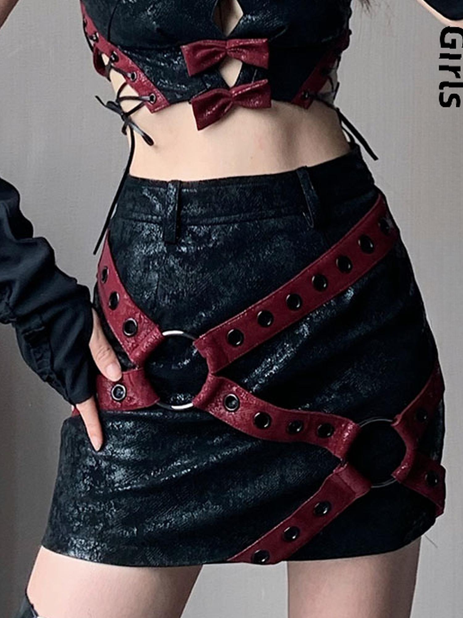WSW WUSHENWU Napoleon Lock Leather Moto Skirt For Chic Riders