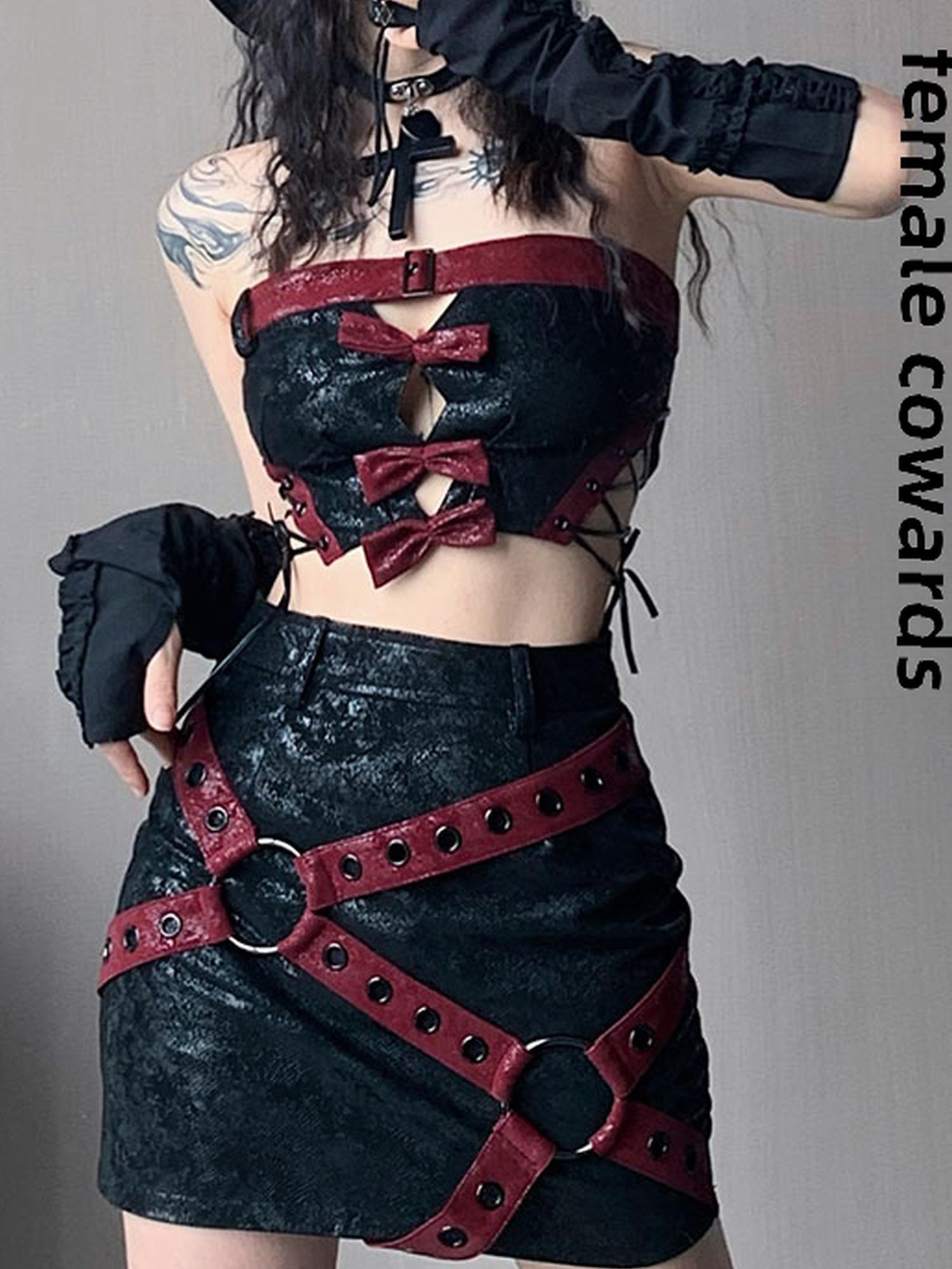 WSW WUSHENWU Napoleon Lock Leather Moto Skirt For Chic Riders