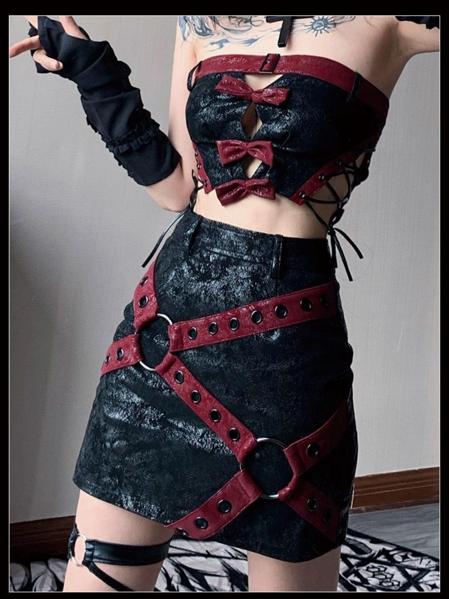 WSW WUSHENWU Napoleon Lock Leather Moto Skirt For Chic Riders
