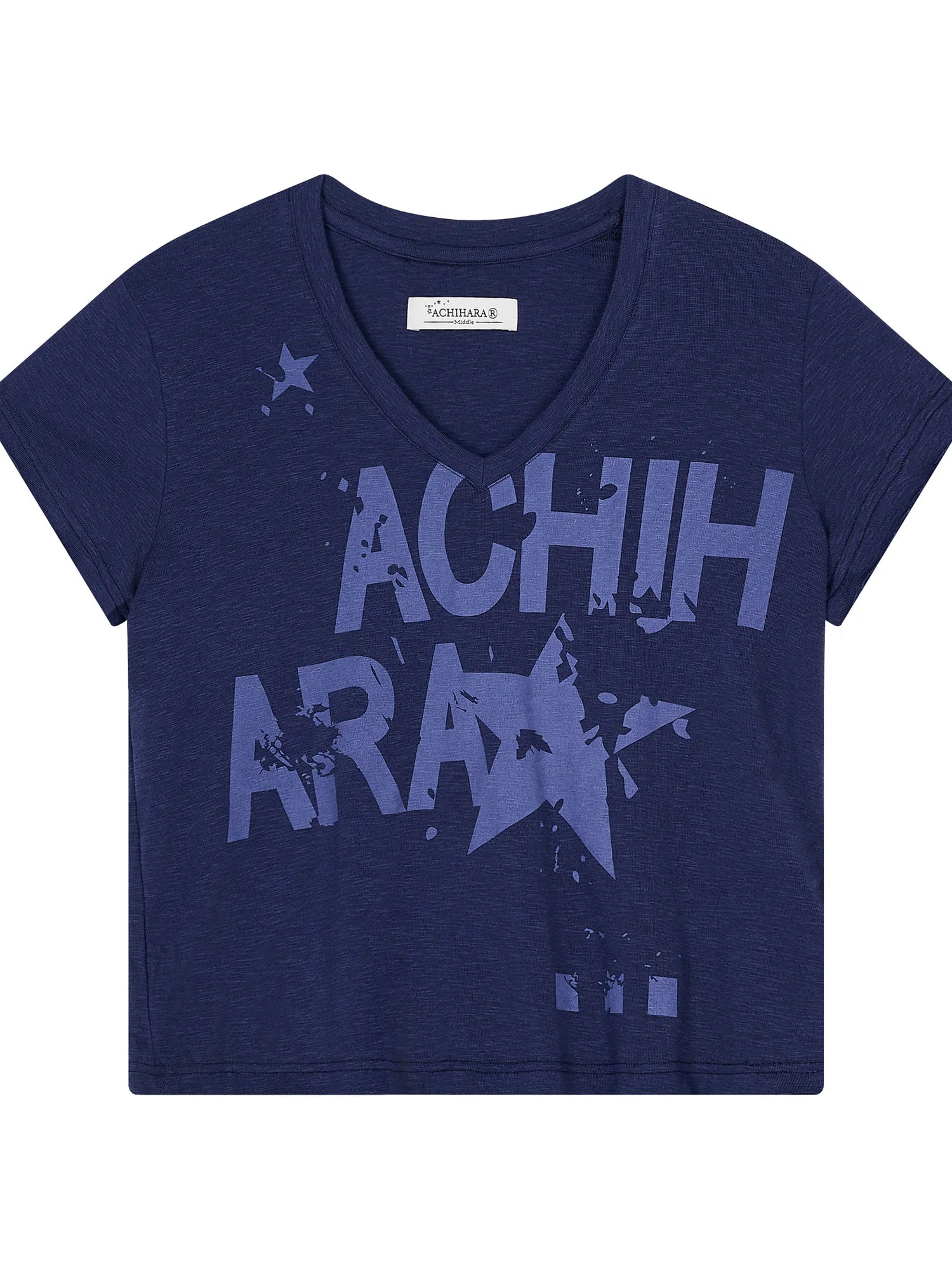 V-Neck Frayed Hem Cotton Tee With Melted Fruit Print