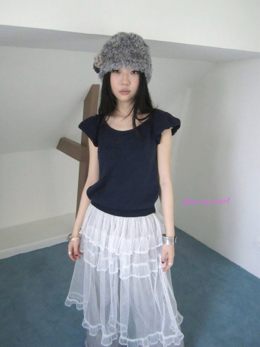 ang project Vintage Loose Knit Short Sleeve With Flutter Sleeves